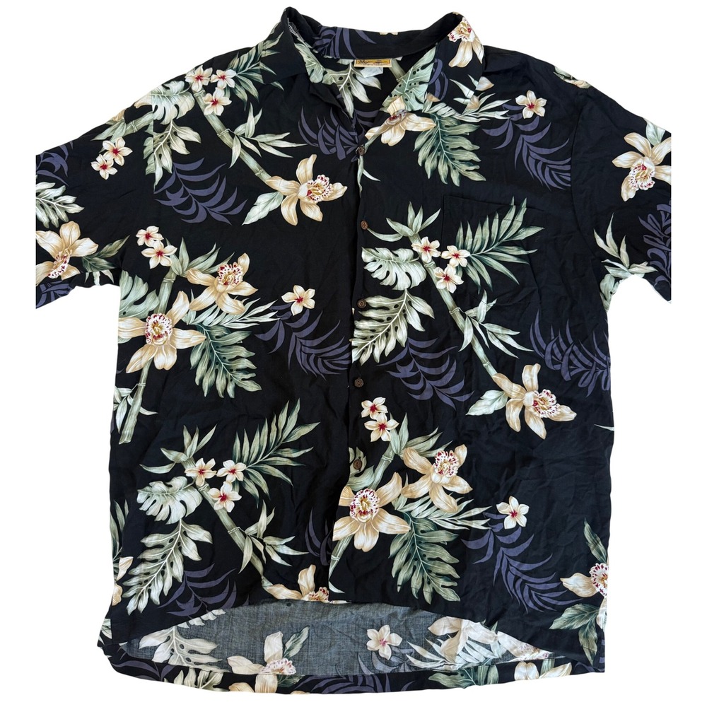 Winnie Fashion Mens Floral Button Up Shirt‎ 2XL Navy Hawaiian Tropical Vacation